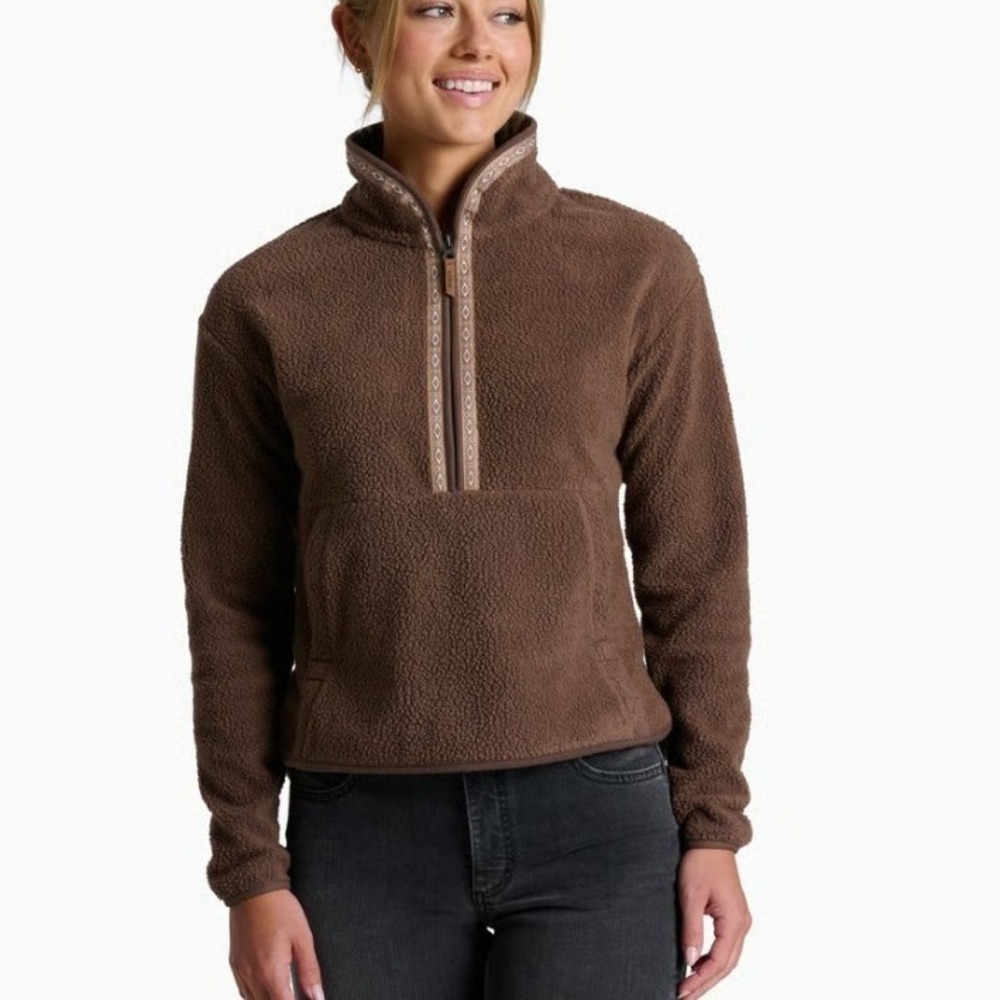 NWT Kuhl Womens Hygge 1/2 Zip Sherpa Fleece Pullover Small Coffee Outdoor